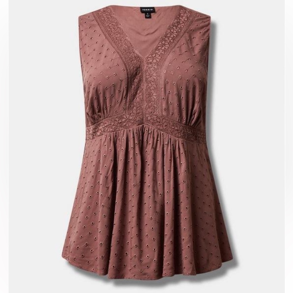 Torrid Mixed Eyelet Sisterhood Babydoll Top Rose Taupe Boho Lace Cottagecore